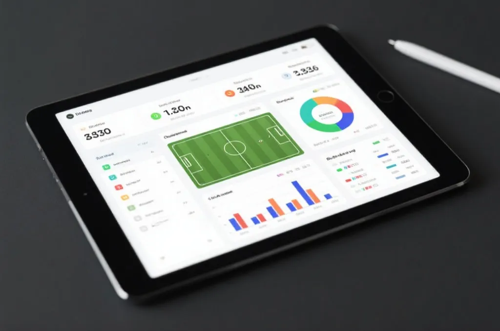 Sports analytics dashboard with soccer tactics and probability statistics